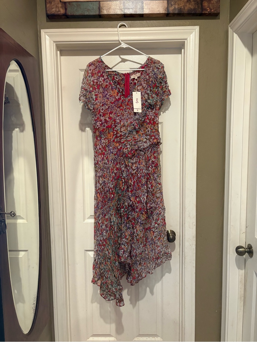 René Derhy Floral Beaded Asymmetrical Dress Size L NWT Y2K Boho